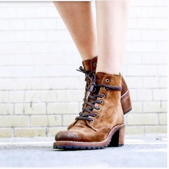 $428 Frye Sabrina 6G Lace Up Dark Brown Real Leather Suede Moto Combat AnkleBoot - Picture 14 of 14